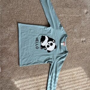 Butter Kids Long Sleeve Panda 'Hello' Top - Light Teal